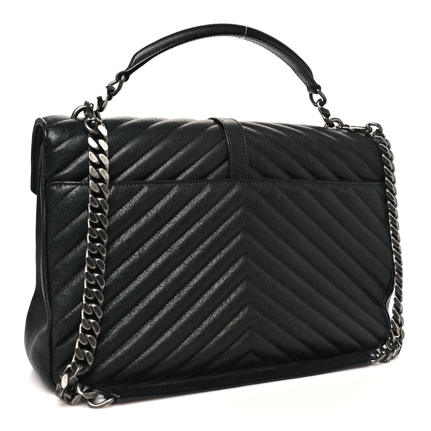 Sheepskin Matelasse Chevron Monogram Large College Satchel Black
