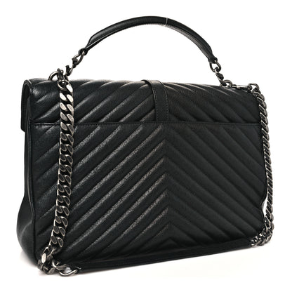 Saint Laurent Sheepskin Matelasse Chevron Monogram Large College Satchel Black 3 of 10