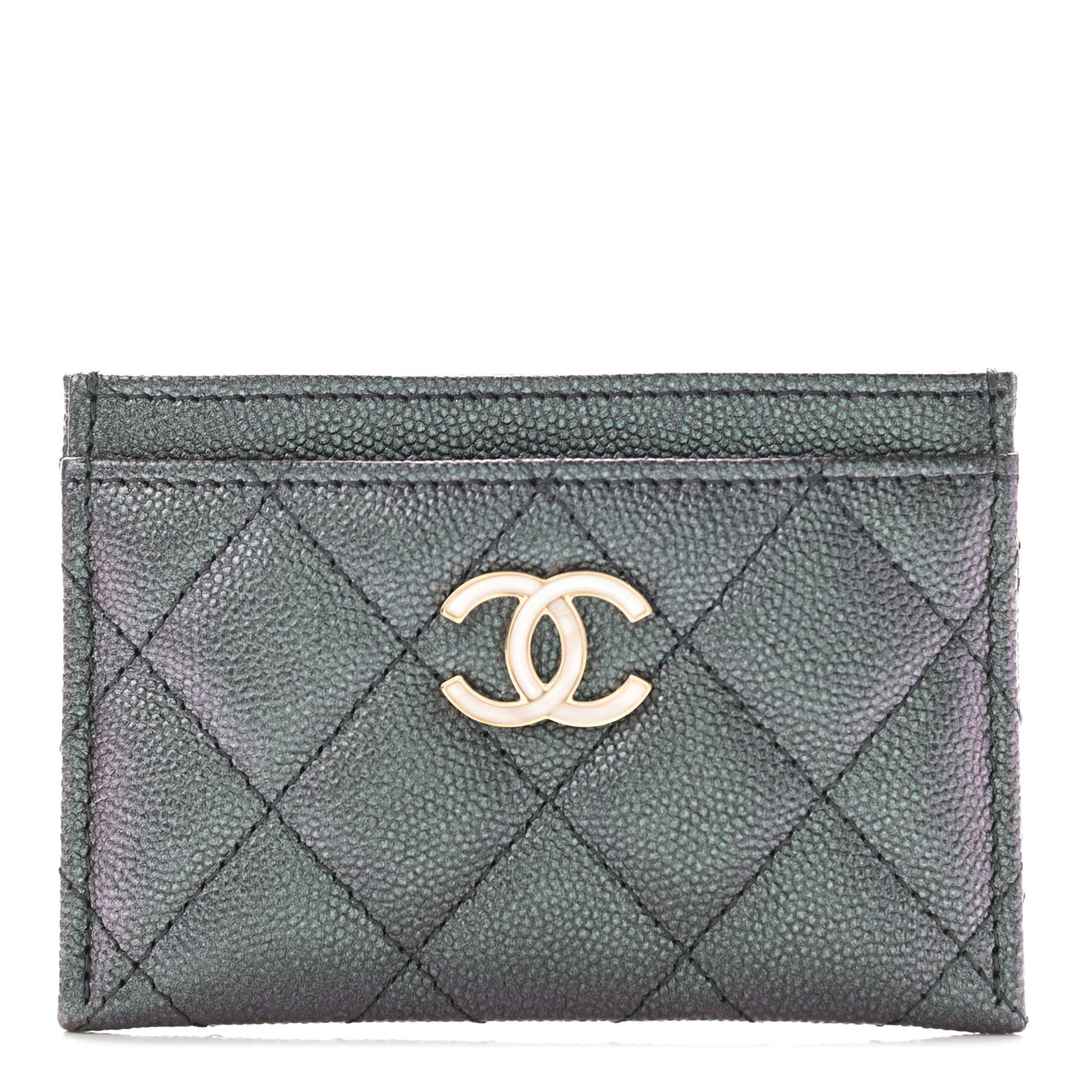 Iridescent Caviar Quilted Card Holder Black