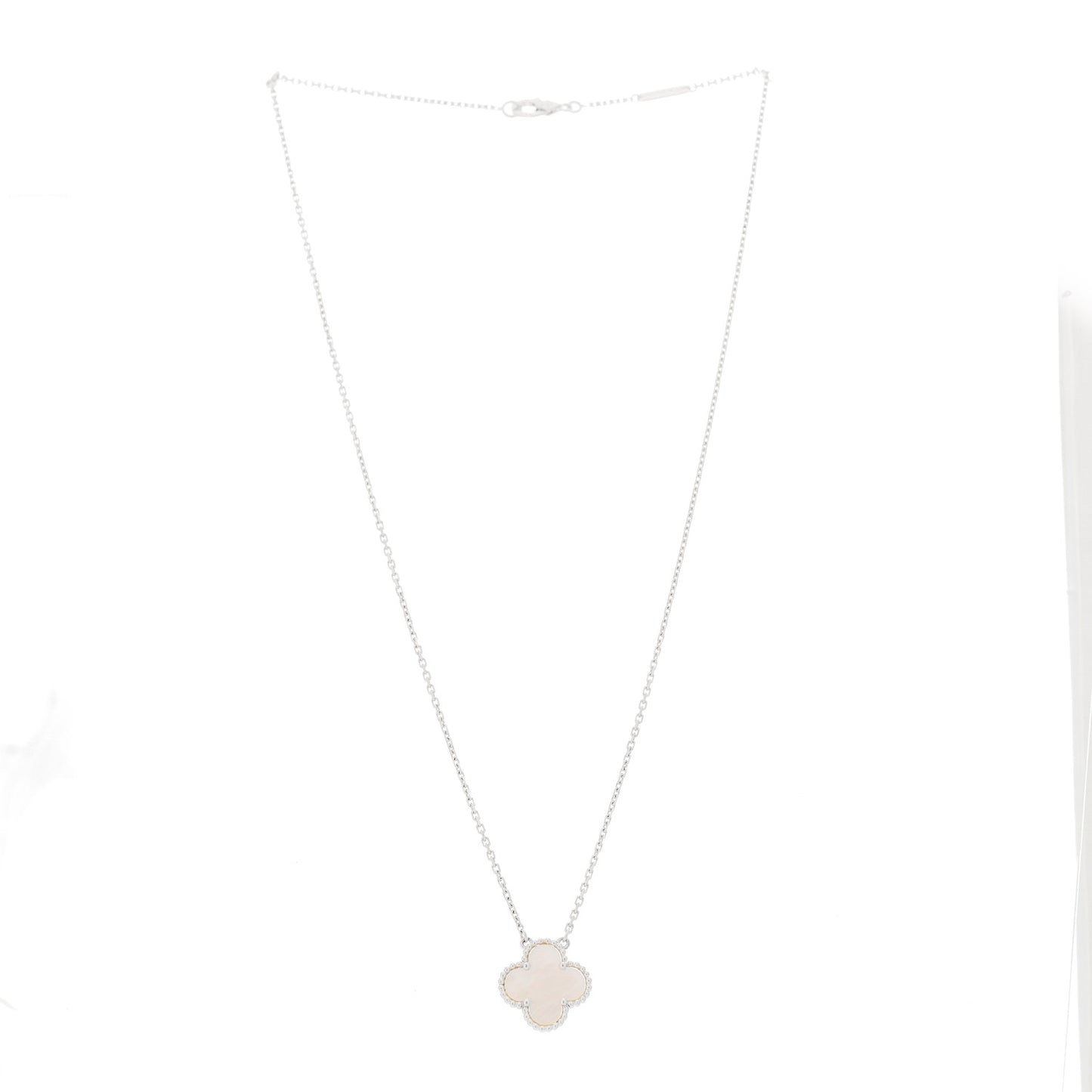 18K White Gold Mother of Pearl Vintage Alhambra Pendant Necklace