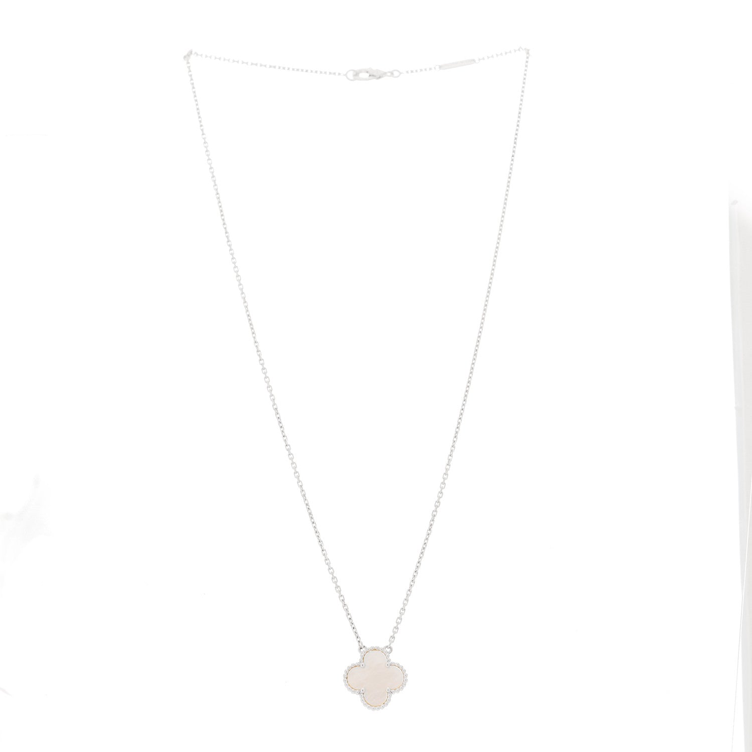 Van Cleef & Arpels 18K White Gold Mother of Pearl Vintage Alhambra Pendant Necklace 3 of 6
