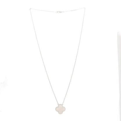 Van Cleef & Arpels 18K White Gold Mother of Pearl Vintage Alhambra Pendant Necklace 3 of 6