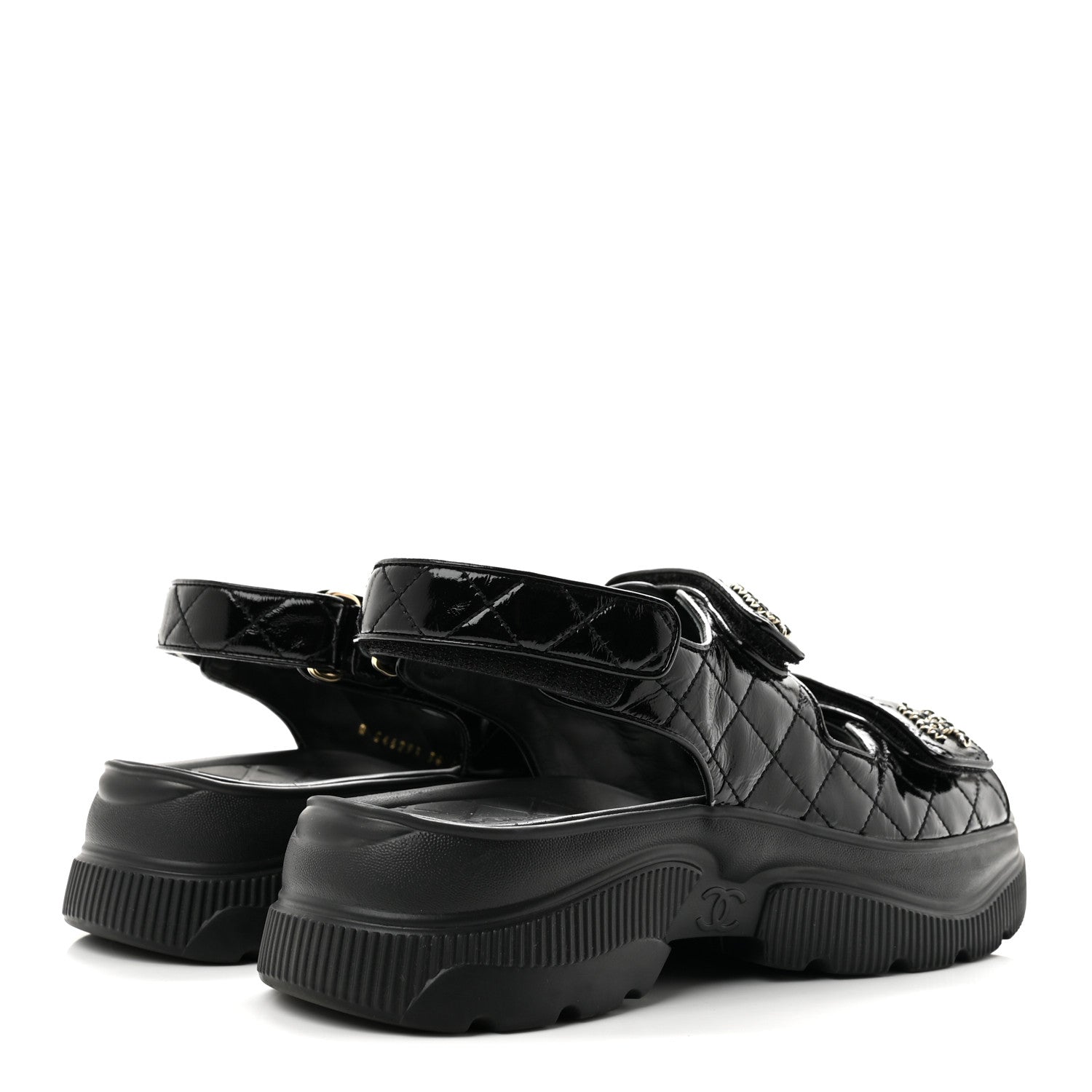 Chanel Shiny Calfskin Chain CC Velcro Dad Platform Sandals  38 Black 5 of 10