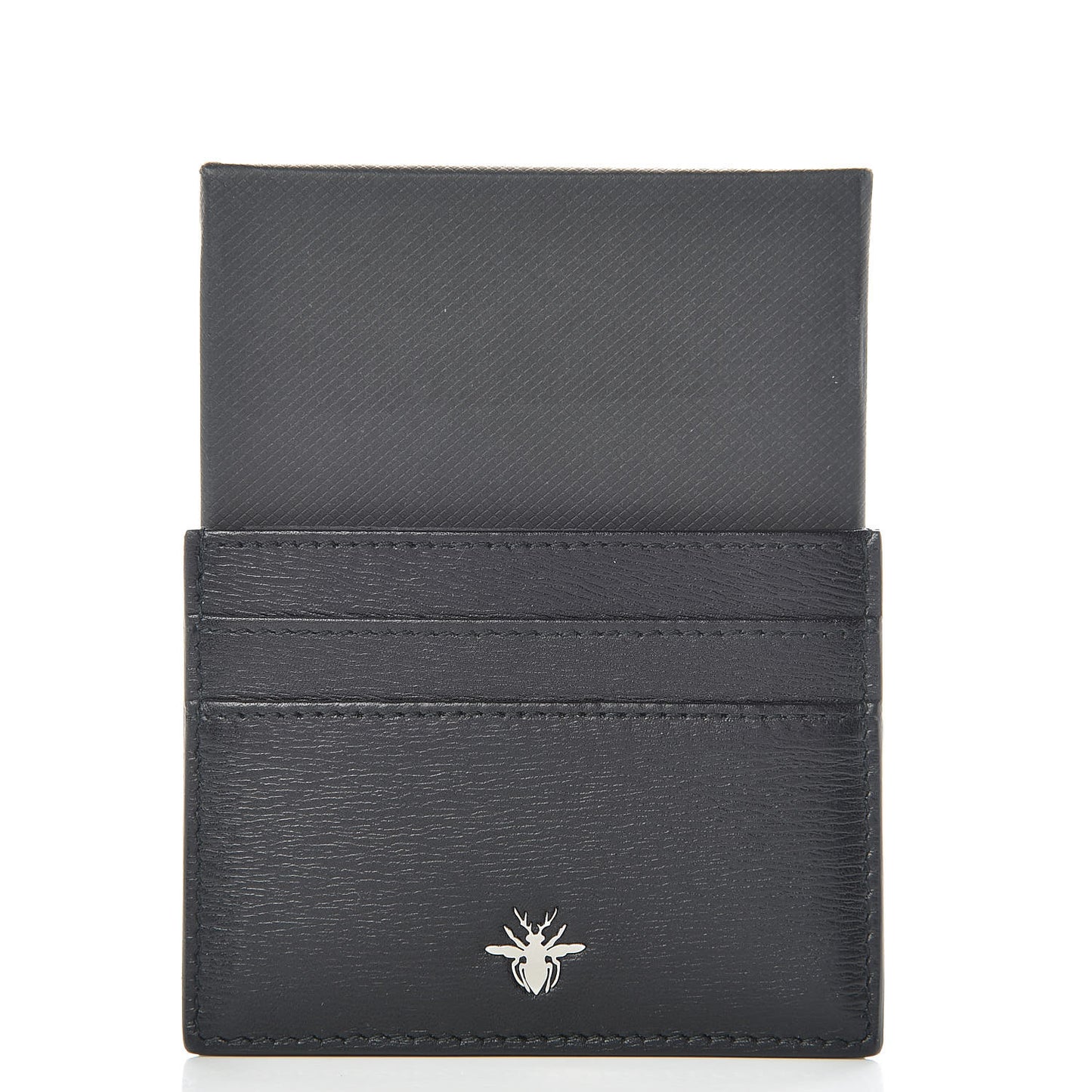 Calfskin Bee Signature Card Holder Black
