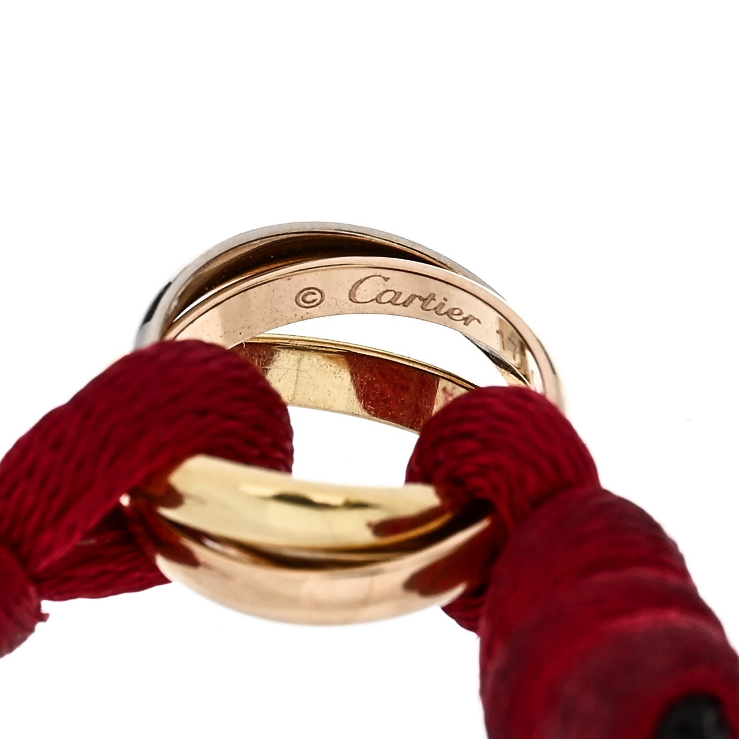 Cartier 18K Pink Yellow White Gold Trinity Cord Bracelet Red 3 of 6