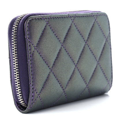Chanel Metallic Lambskin Quilted Zip Around Coin Purse Wallet Dark Purple 7 of 12