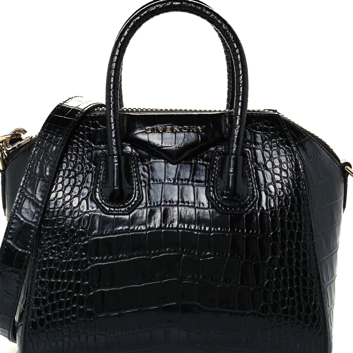 Calfskin Crocodile Embossed Mini Antigona Black