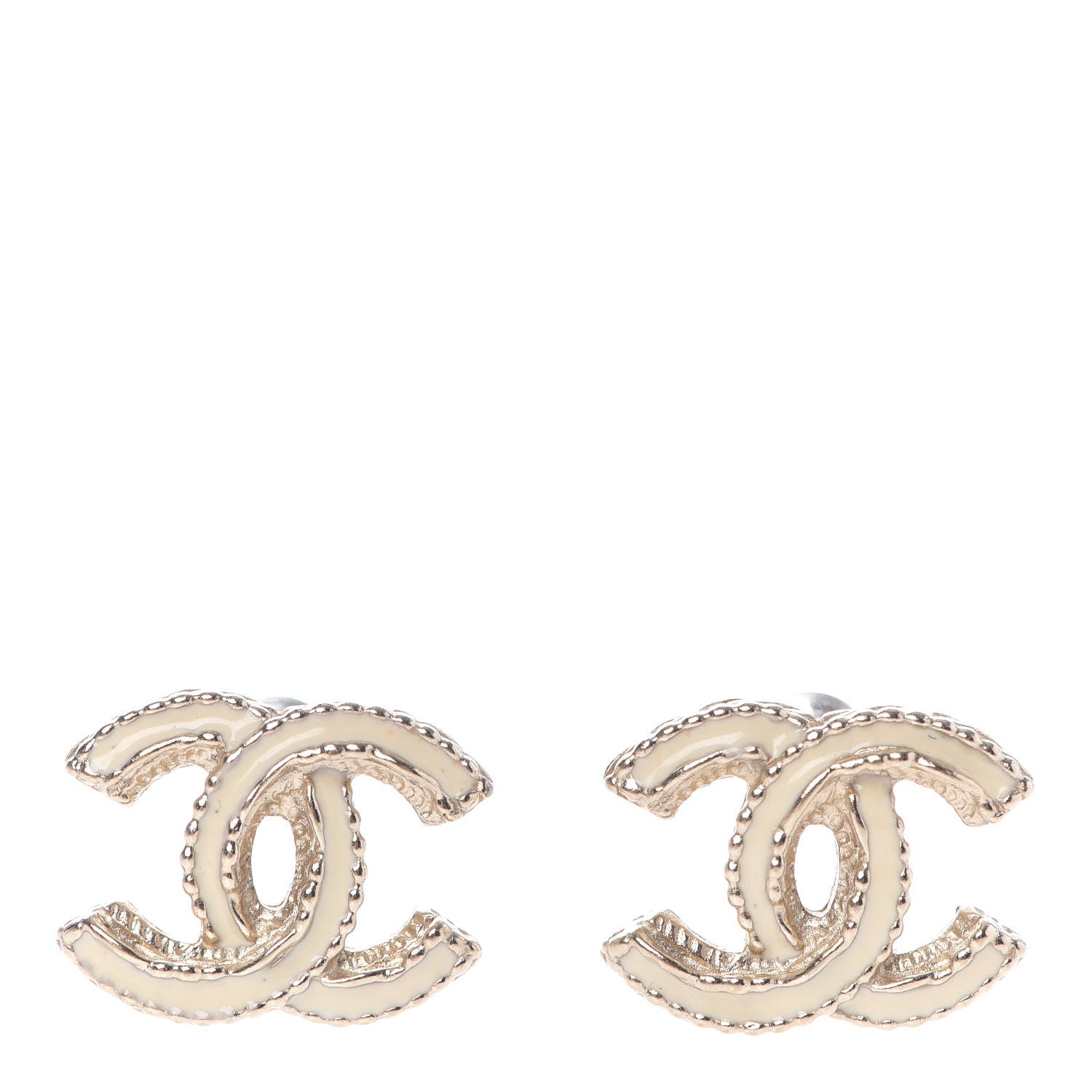 Chanel Enamel CC Earrings Ivory Gold 1 of 4