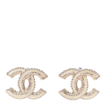 Chanel Enamel CC Earrings Ivory Gold 1 of 4