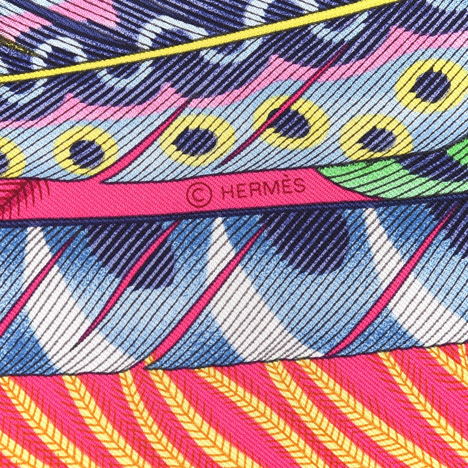 Hermes Silk Plumes En Fete Scarf 90 Rose Vif Bleu Vert 4 of 4