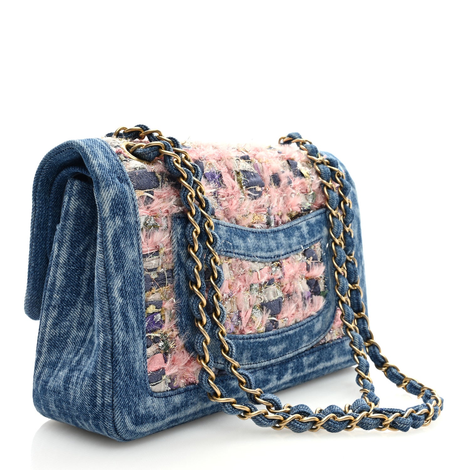 Chanel Denim Tweed Quilted Medium Double Flap Blue 1407771
