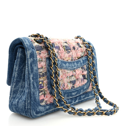 Chanel Denim Tweed Quilted Medium Double Flap Blue 2 of 9