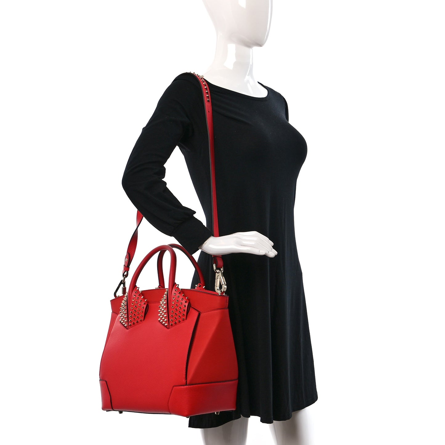 Suede Grained Calfskin Studded Small Eloise Tote Red