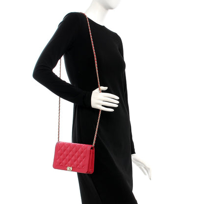 Chanel Caviar Quilted Boy Wallet On Chain WOC Fuchsia 2 of 9