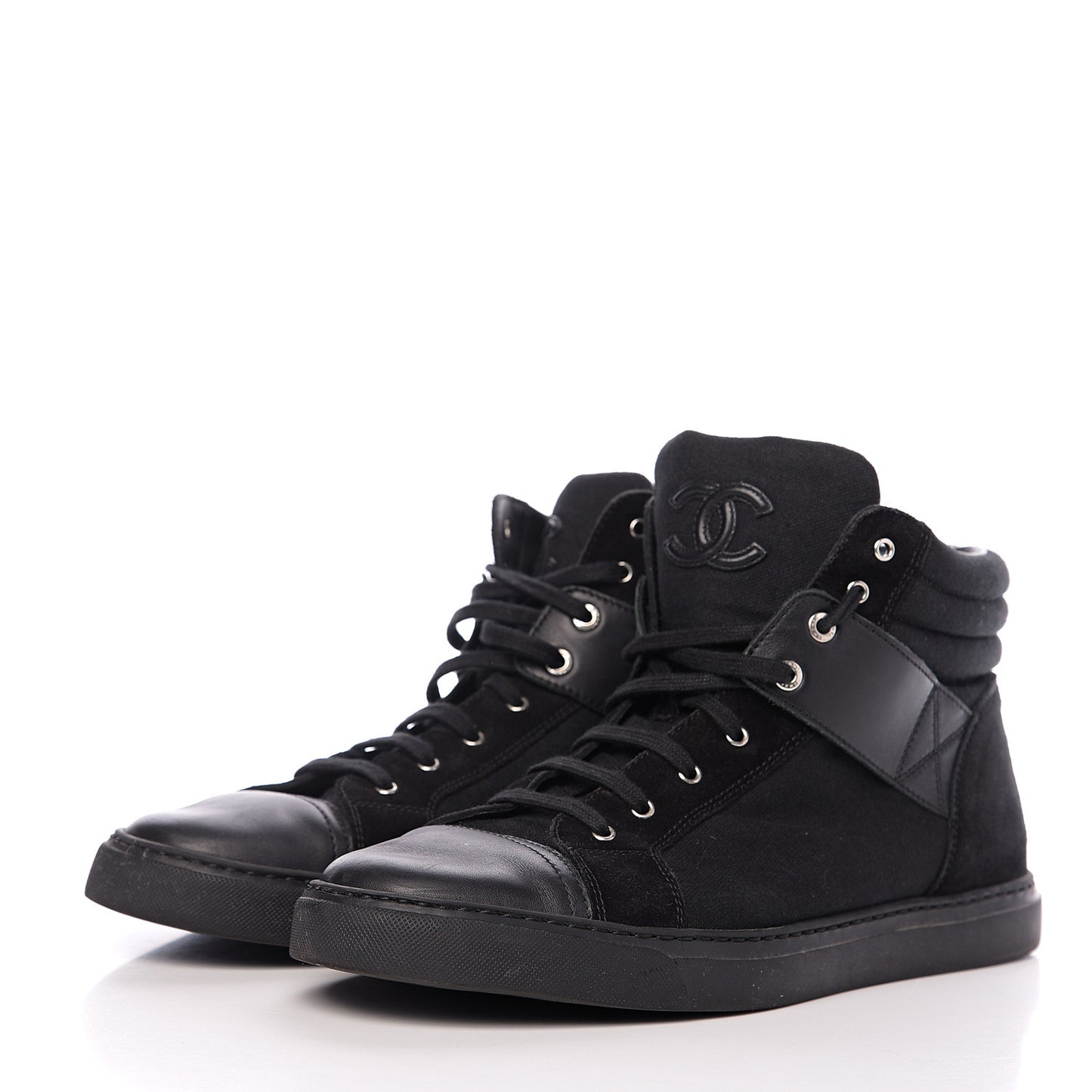 Toile Suede Calfskin Mens High Top Sneakers 43 Black