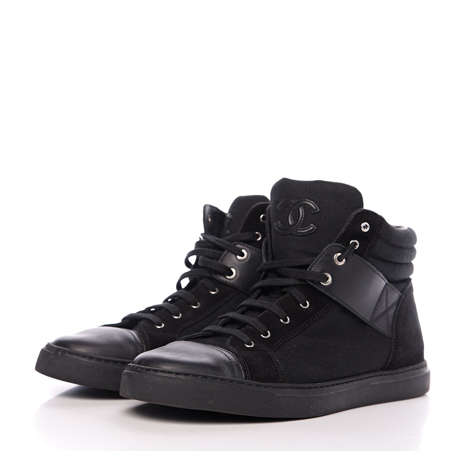 Chanel Toile Suede Calfskin Mens High Top Sneakers 43 Black 3 of 9