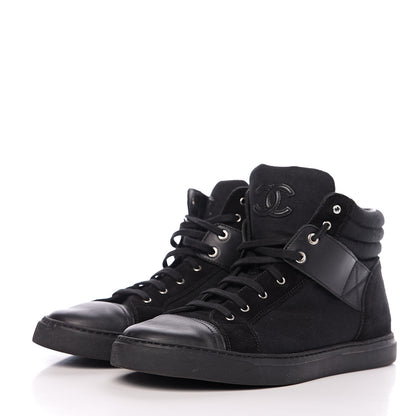 Chanel Toile Suede Calfskin Mens High Top Sneakers 43 Black 3 of 9