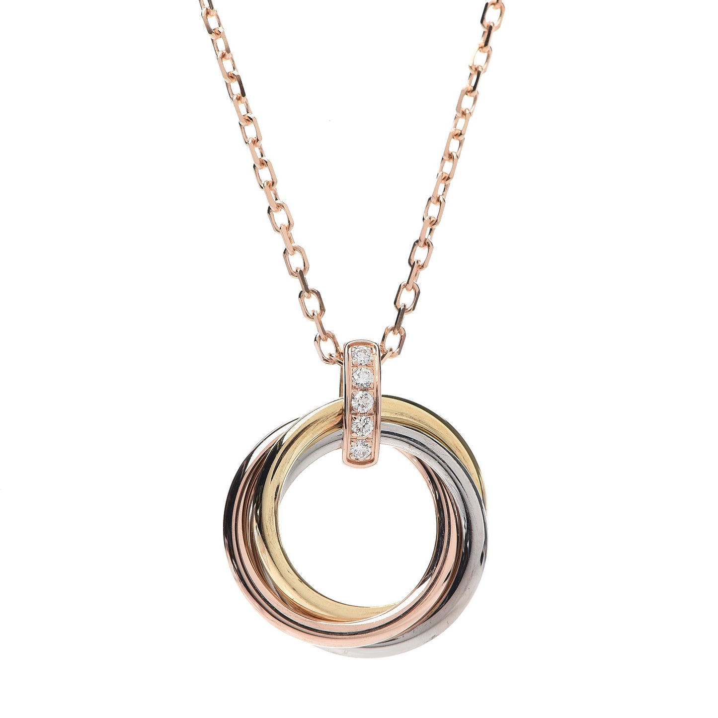 18K Pink White Yellow Gold Diamond Trinity Pendant Necklace