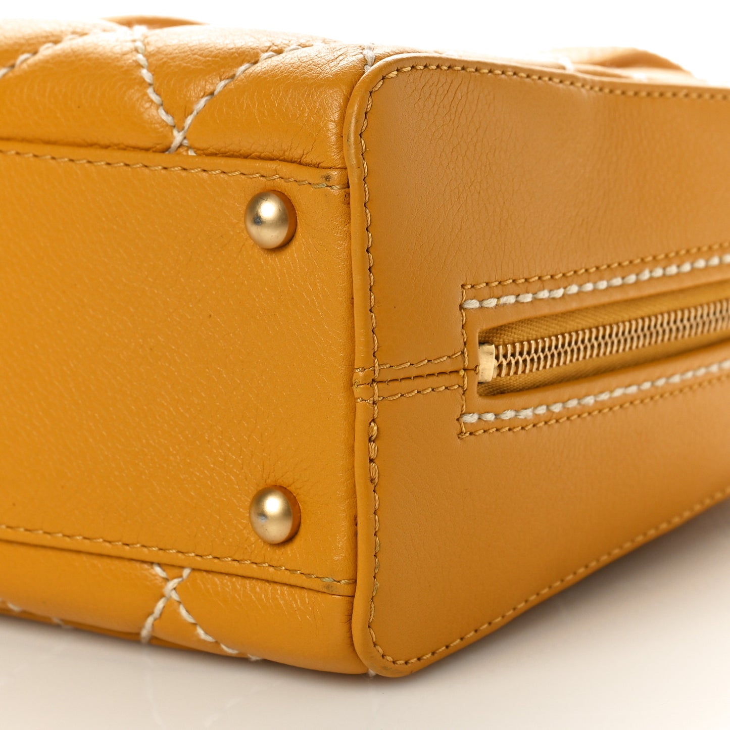 Calfskin Contrast Stitch Surpique Bowler Yellow