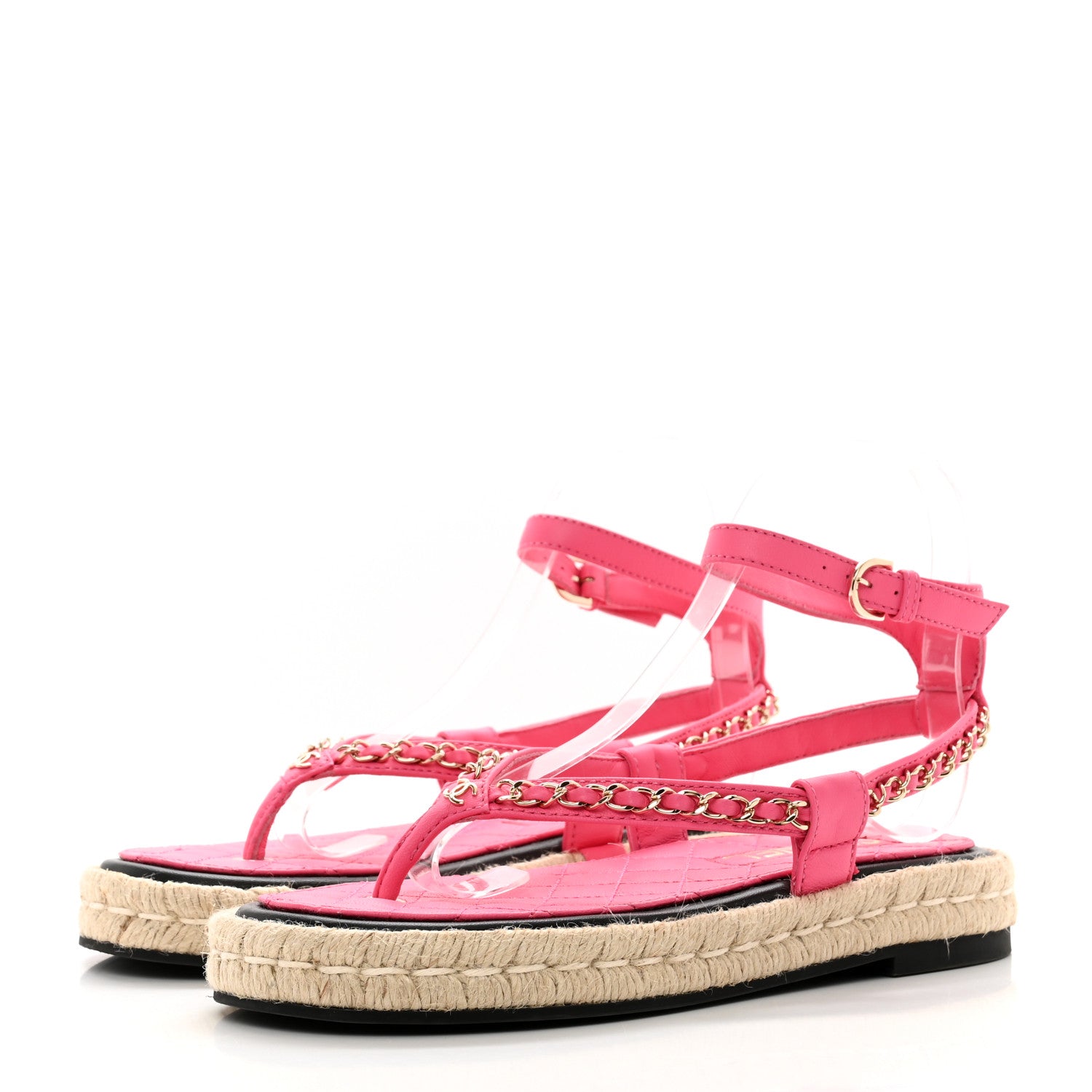 Chanel Lambskin Chain CC Thong Espadrille Sandals 37 Pink 3 of 8