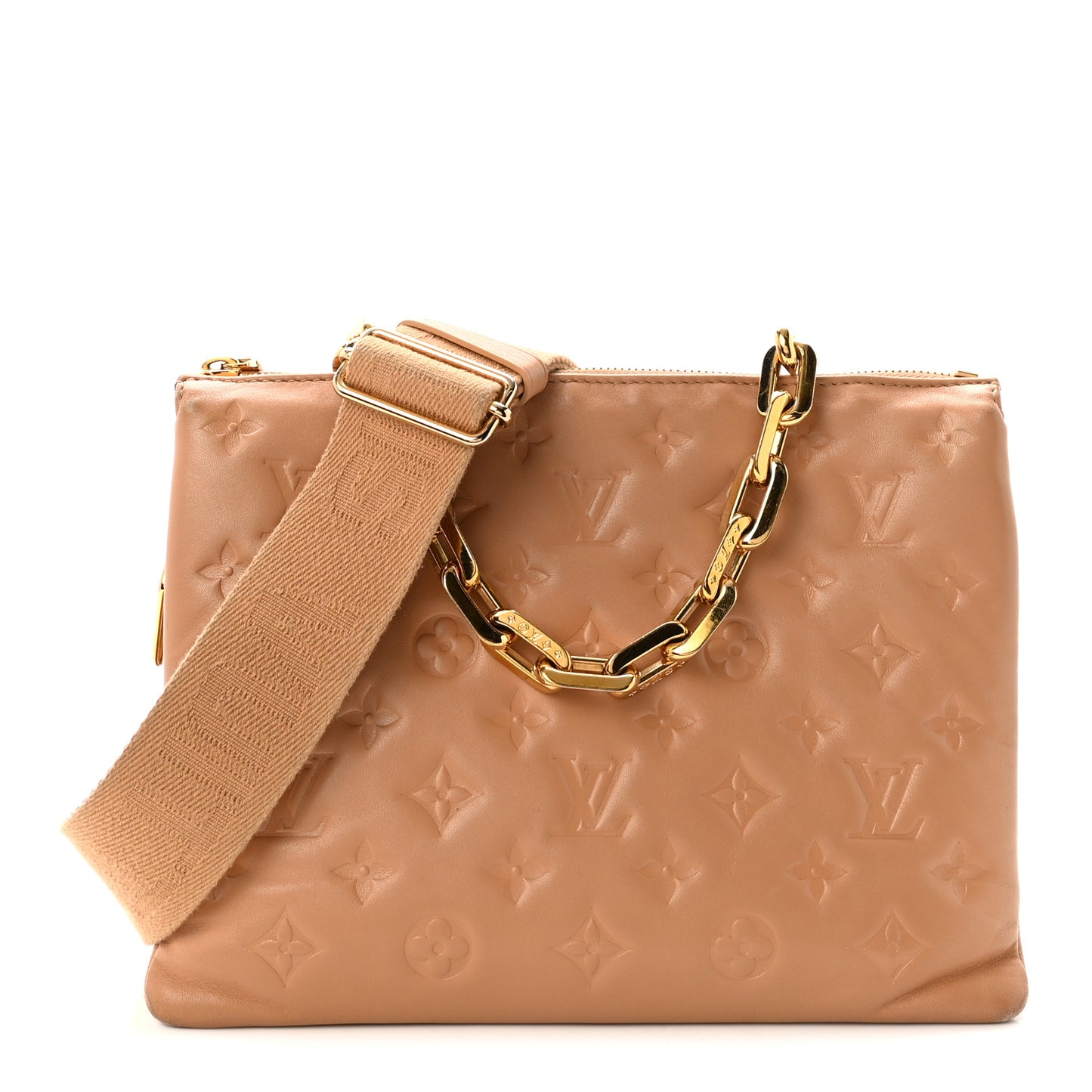 Lambskin Embossed Monogram Coussin PM Camel