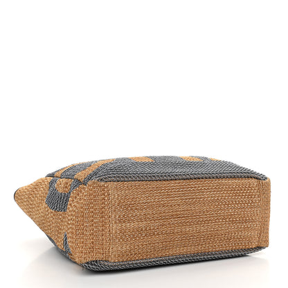 Chanel Woven Straw Raffia Logo Tote Blue Beige 4 of 11