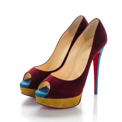 Christian Louboutin Sued Lady Peep 150 Pumps 40.5 Maroon Turquoise Olive 3 of 8