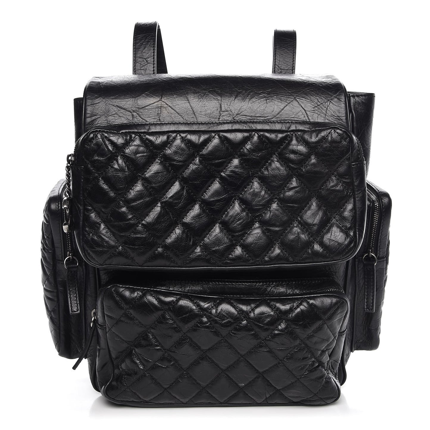 Aged Calfskin Quilted Large Casual Rock Backpack Black
