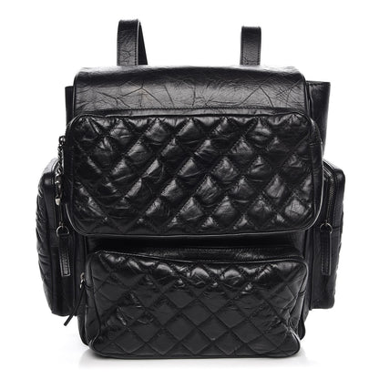 Chanel Aged Calfskin Quilted Large Casual Rock Backpack Black 1 of 14