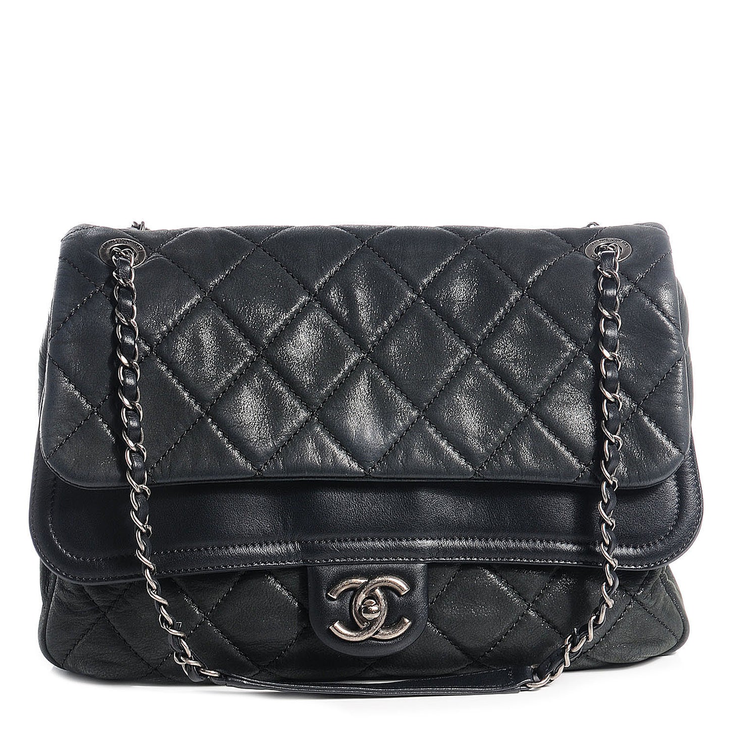 Iridescent Calfskin In the Mix Jumbo Double Flap Black
