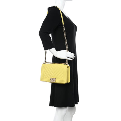 Chanel Caviar Chevron Quilted Medium Boy Flap Yellow 2 of 14