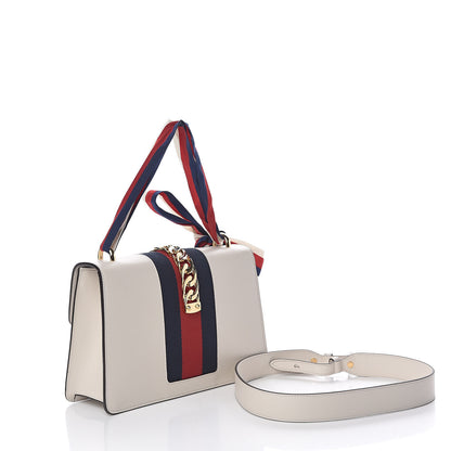 Gucci Calfskin Embroidered Small Sylvie Shoulder Bag White 3 of 11
