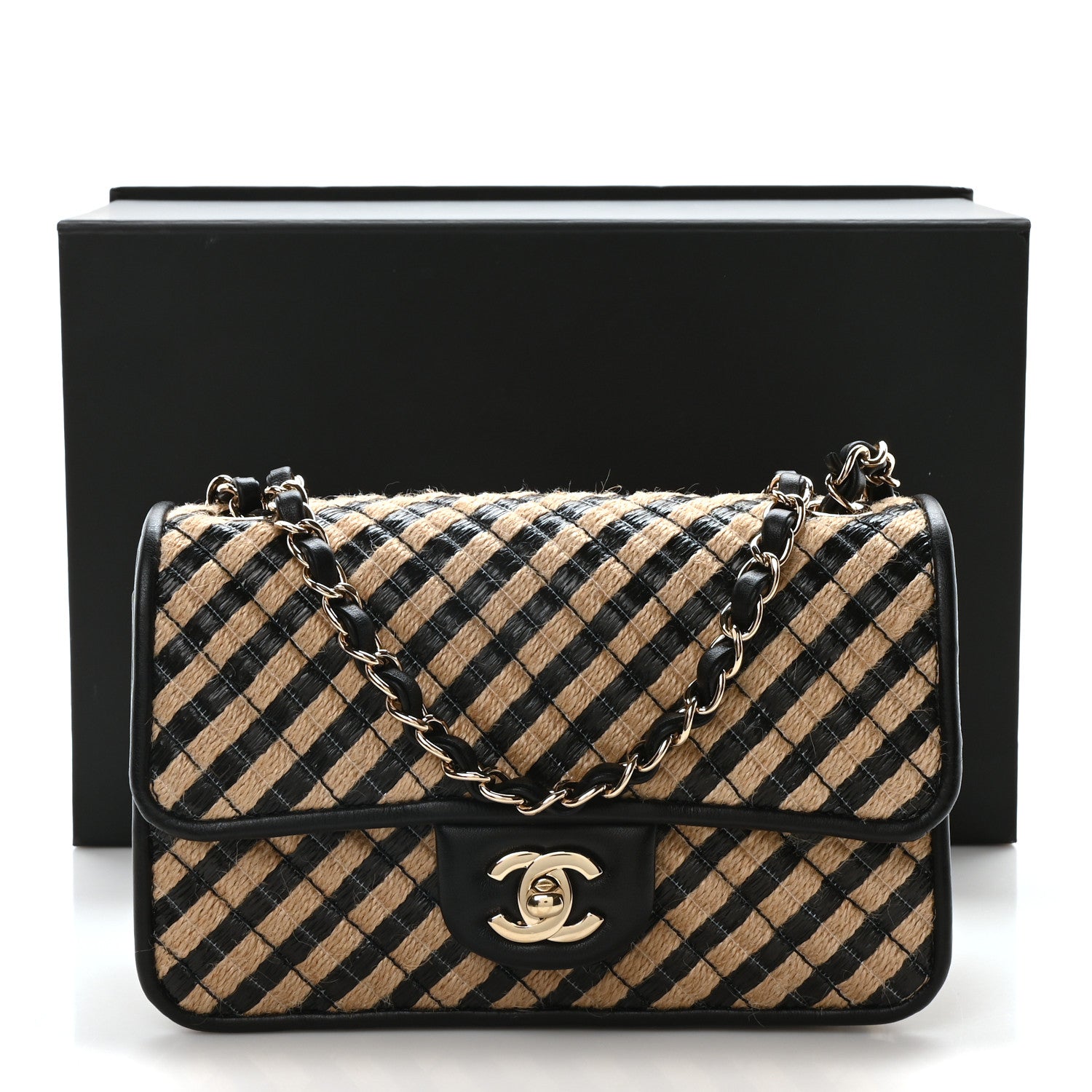 Chanel Raffia Jute Striped Small Urban Jungle Single Flap Black Beige 11 of 11