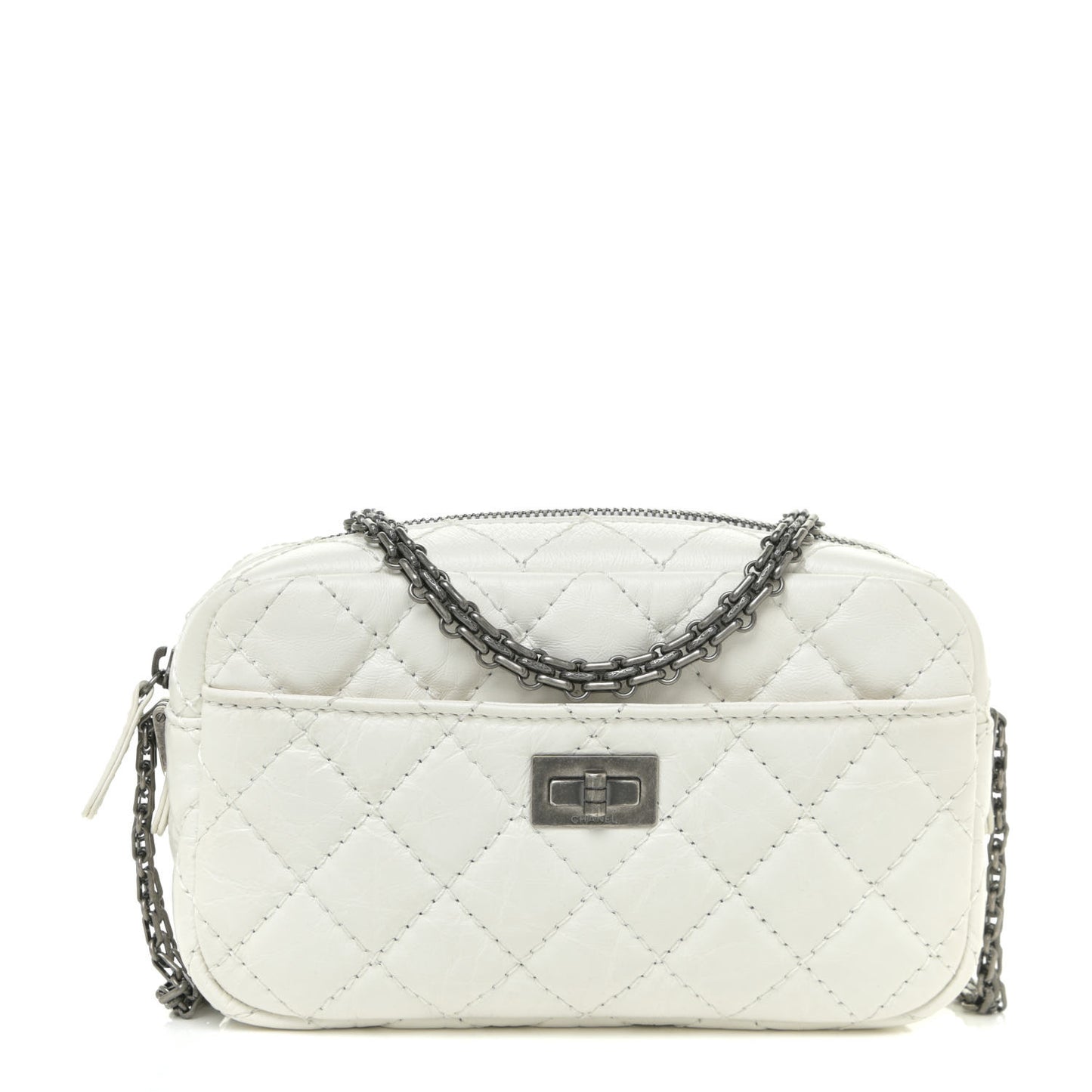 Aged Calfskin Quilted Mini Reissue Camera Case White