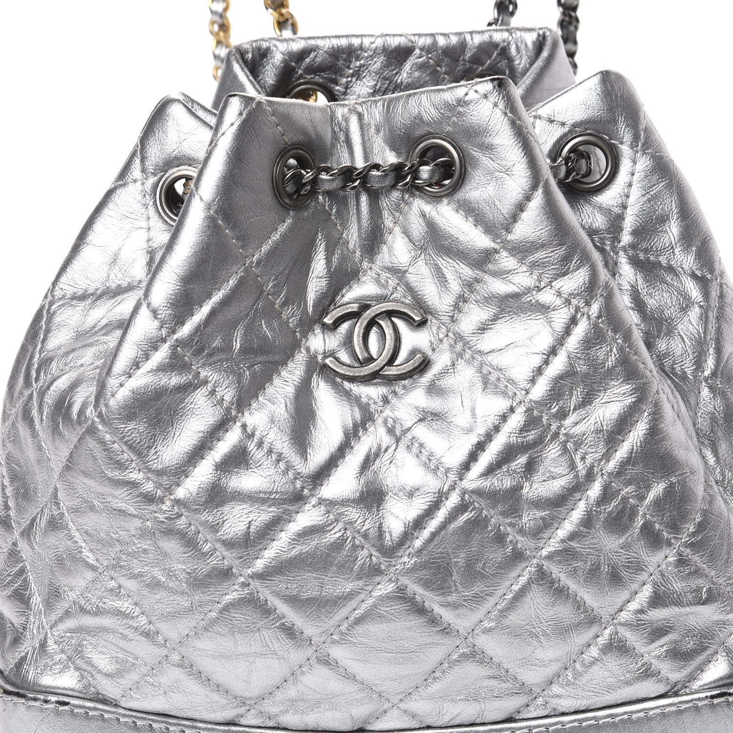 Chanel Metallic Crumpled Calfskin Quilted Gabrielle Backpack Silver 11 of 13
