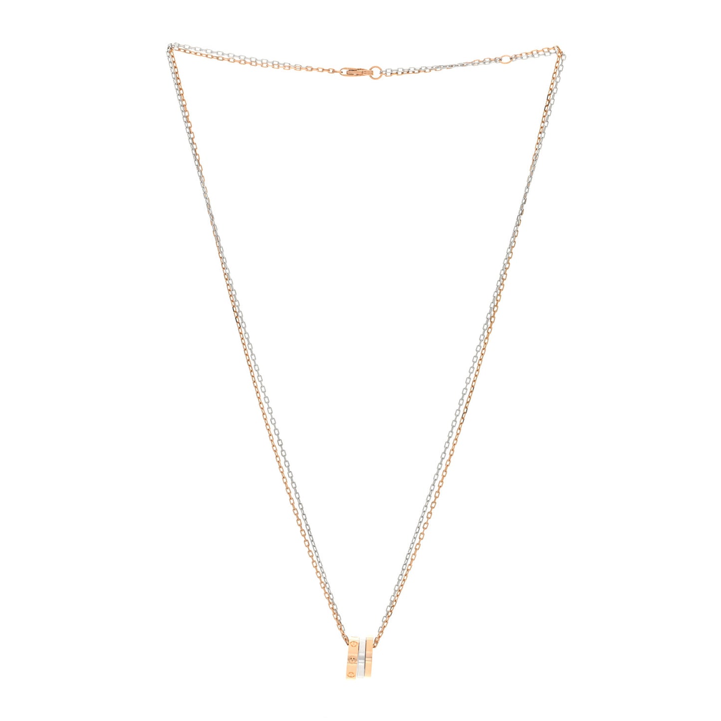 18K White Pink Gold Diamond Three Ring LOVE Necklace