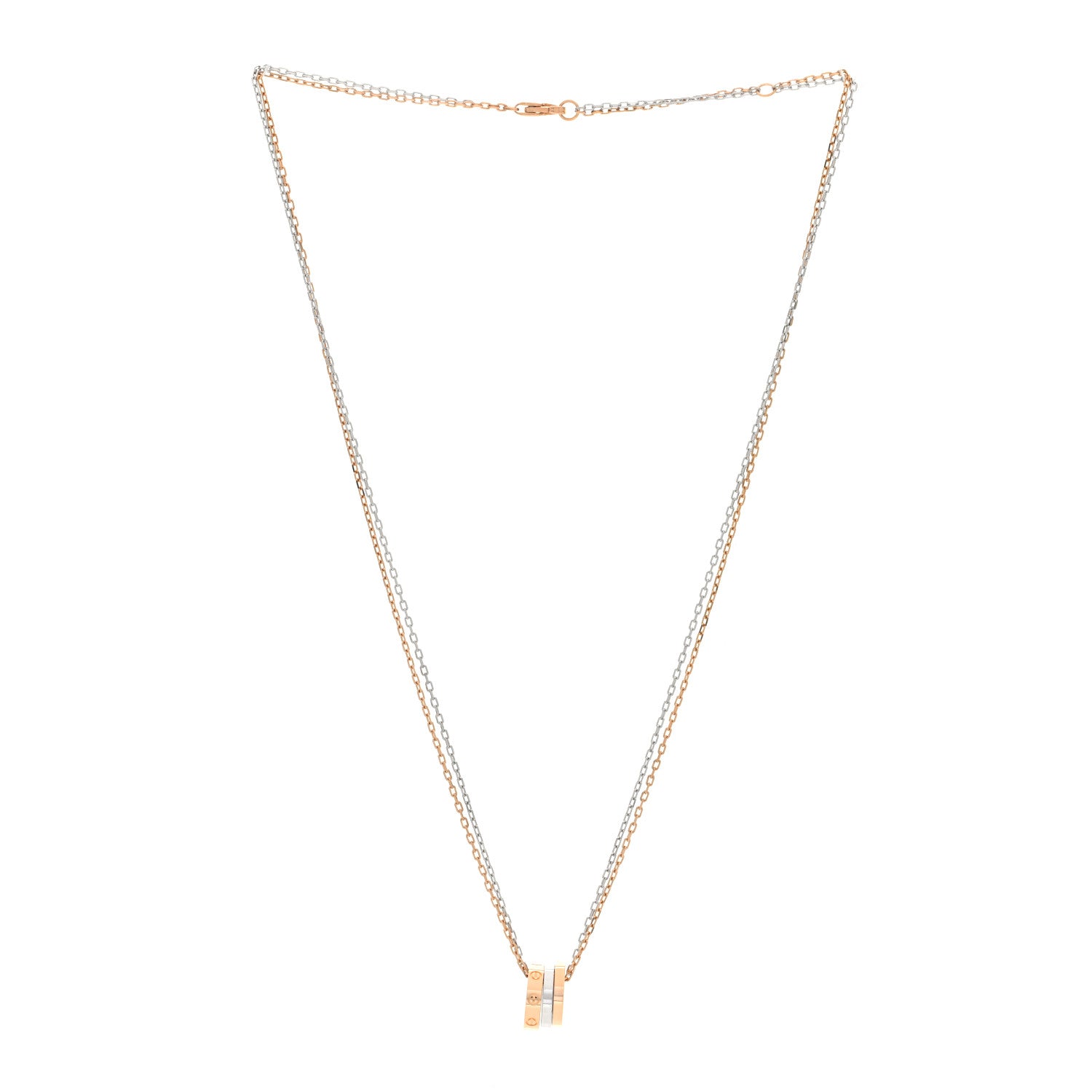 Cartier 18K White Pink Gold Diamond Three Ring LOVE Necklace 3 of 5