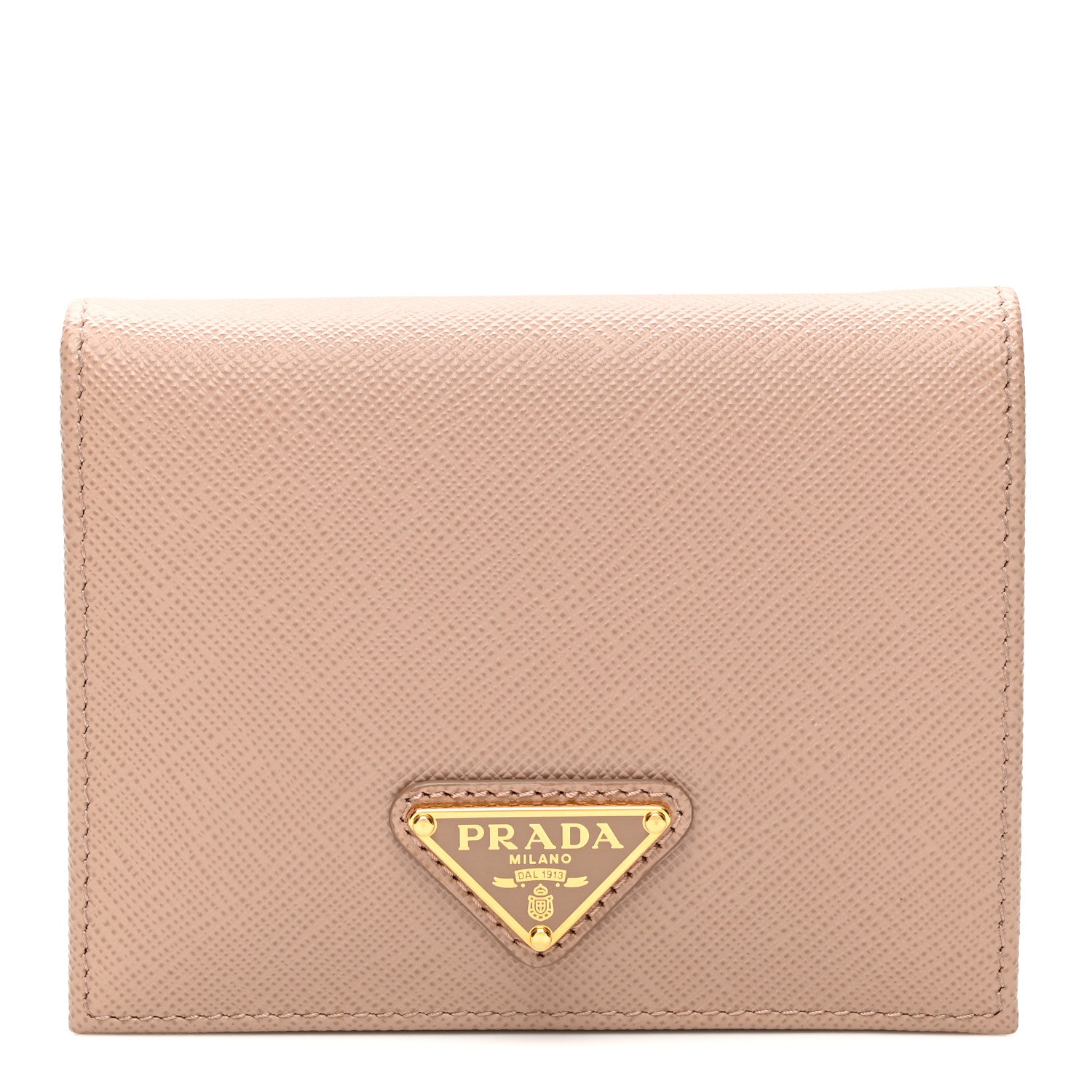 Prada Saffiano Small Triangle Bi-Fold Wallet Cipria 1 of 7