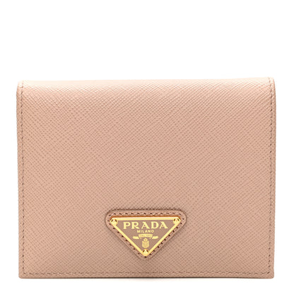 Prada Saffiano Small Triangle Bi-Fold Wallet Cipria 1 of 7