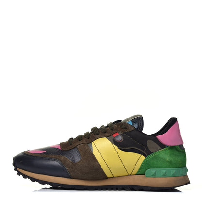 Valentino Garavani Nappa Suede Camouflage Womens Rockrunner Sneakers 39 Army Green Naples Yellow Ninphea 1 of 8