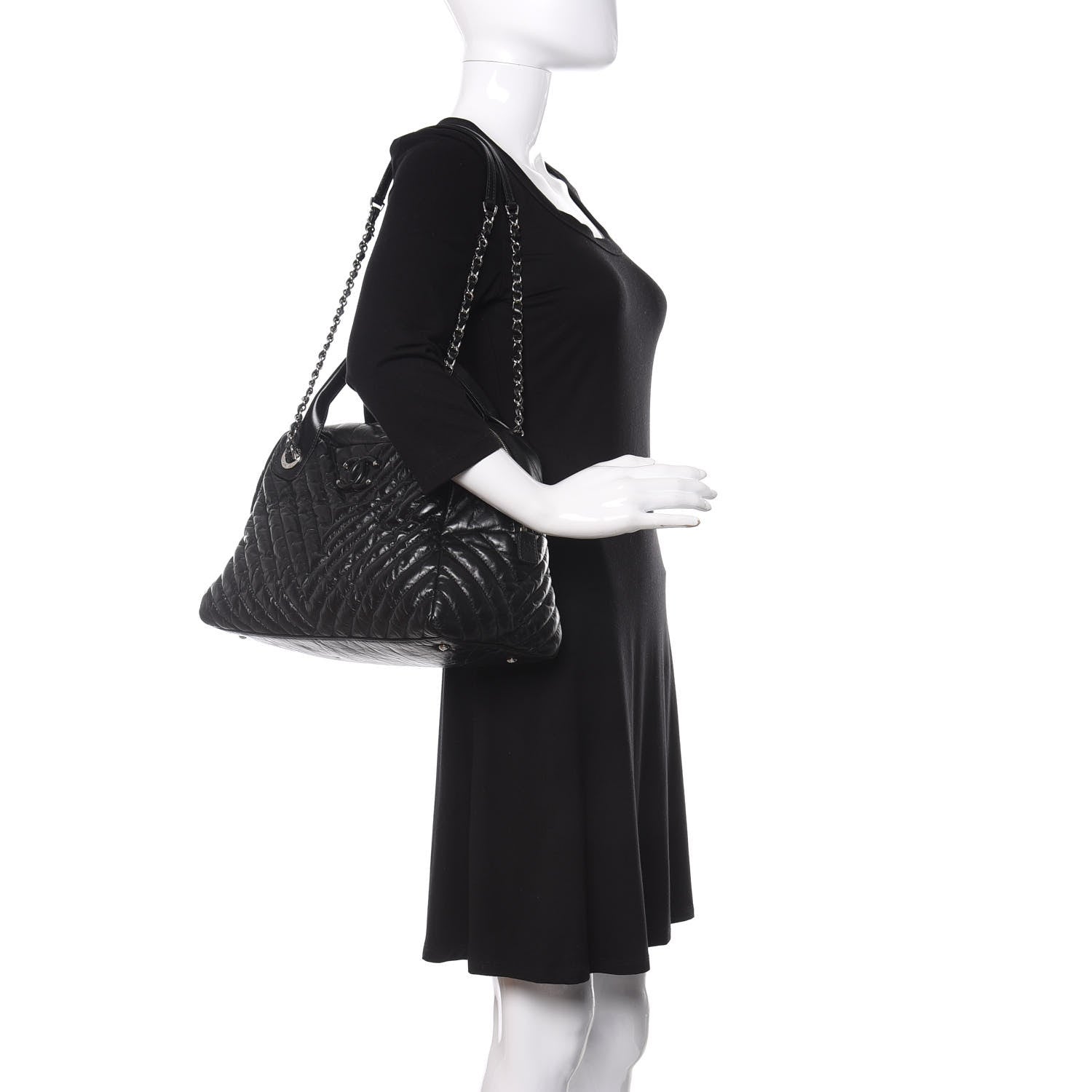 Chanel Aged Calfskin Chevron Medium Soft Bowling Bag Black 2 of 10