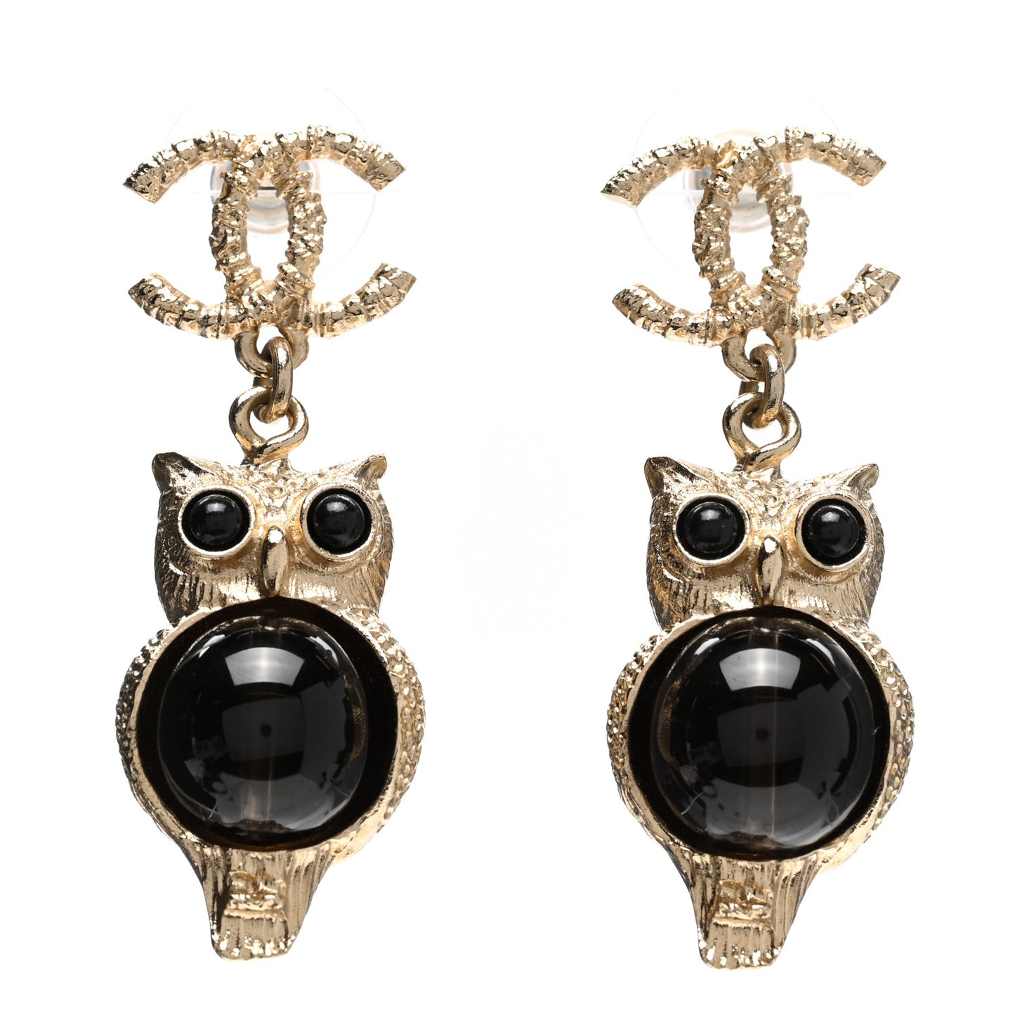 Resin Pearl CC Owl Earring Gold Black