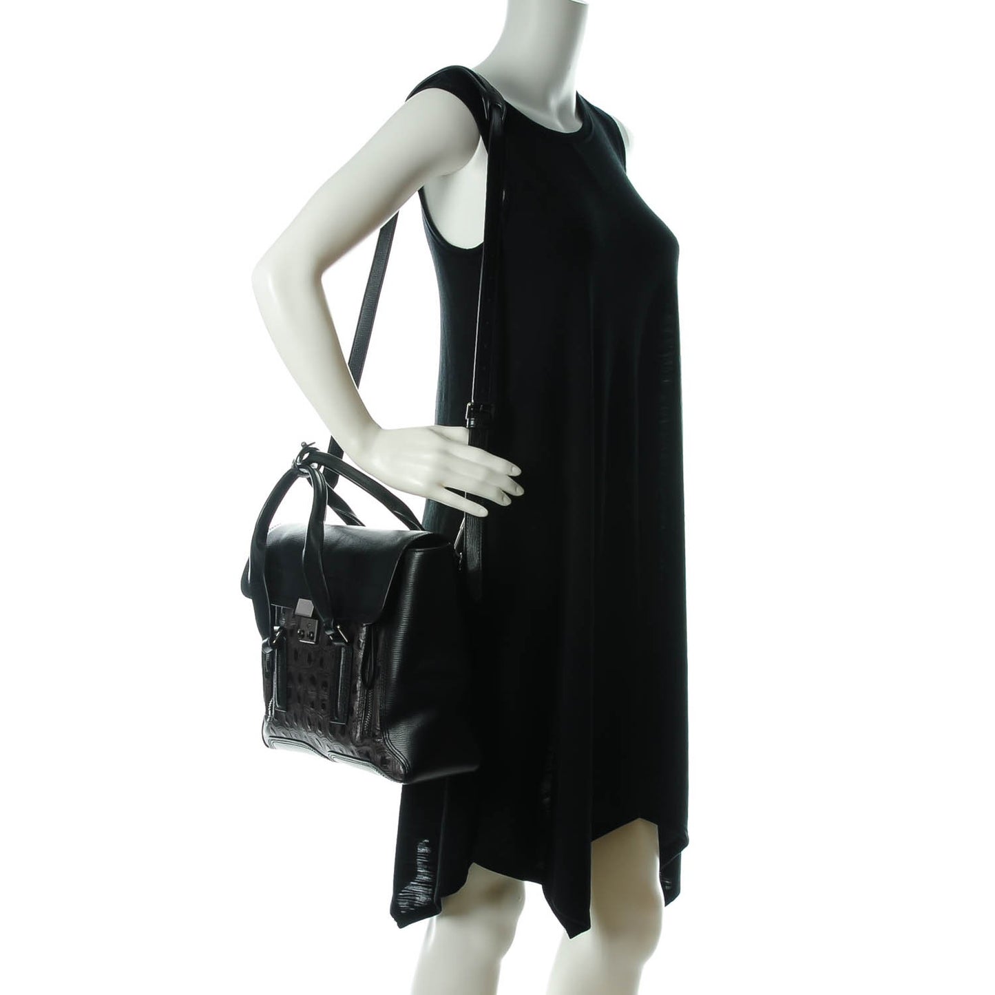 3.1 Turtle Embossed Medium Pashli Satchel Black