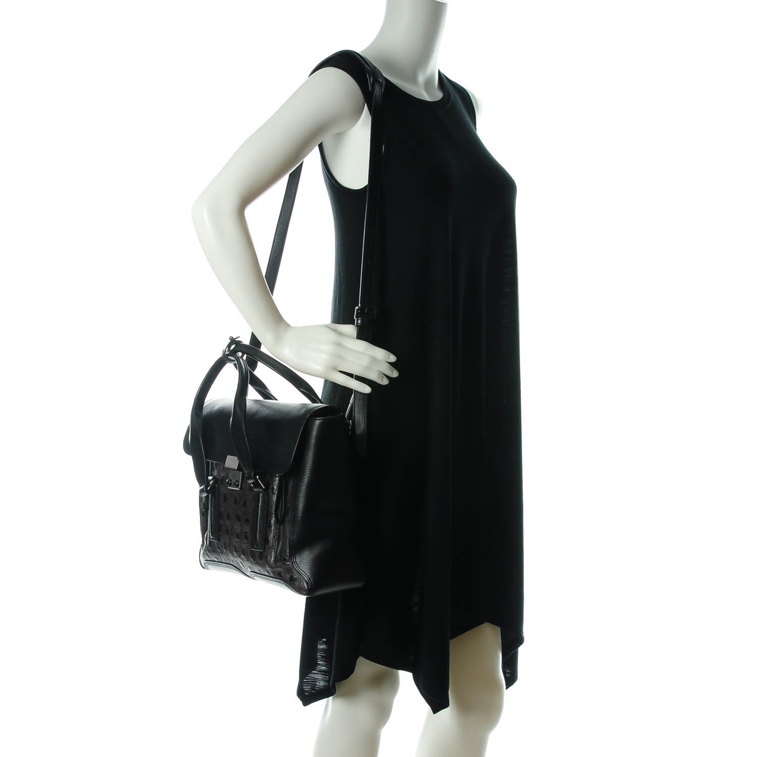 3.1 Phillip Lim 3.1 Turtle Embossed Medium Pashli Satchel Black 2 of 8