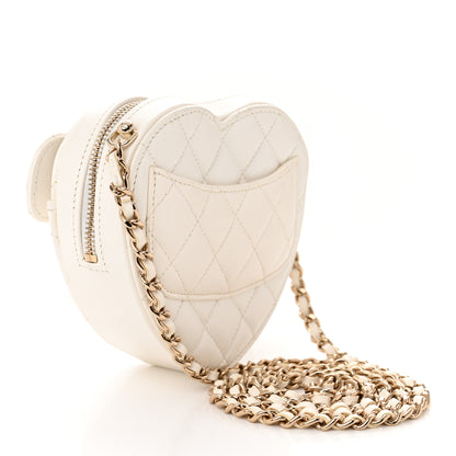 Chanel Lambskin Quilted CC In Love Heart Clutch With Chain White 3 of 13
