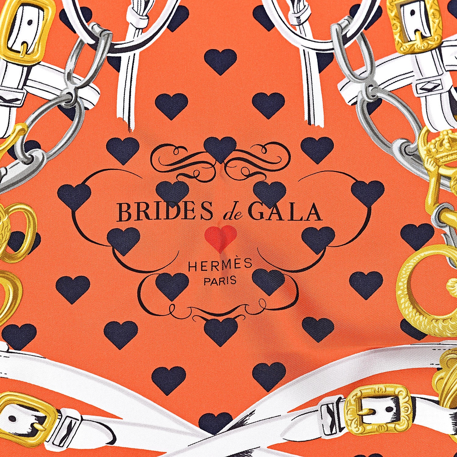 Hermes Silk Brides De Gala Love Scarf 90 Orange Marine White 3 of 5