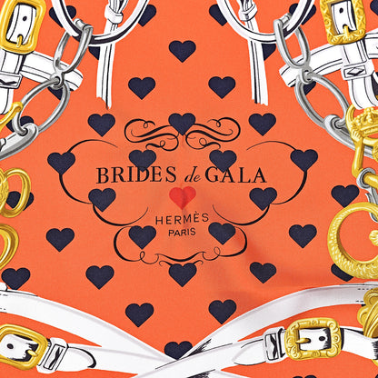 Hermes Silk Brides De Gala Love Scarf 90 Orange Marine White 3 of 5