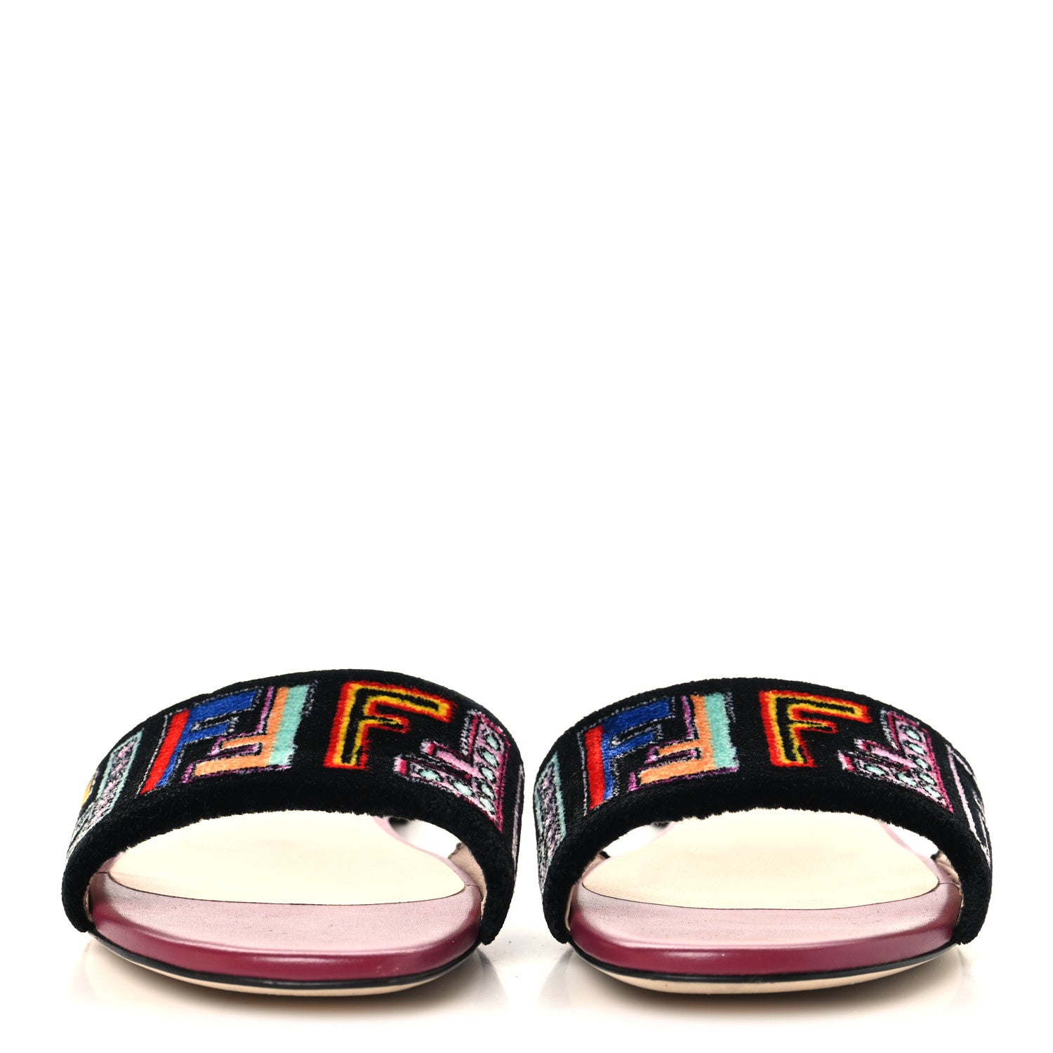Fendi Velvet FF Flat Slide Sandals 37.5 Multicolor 1863732