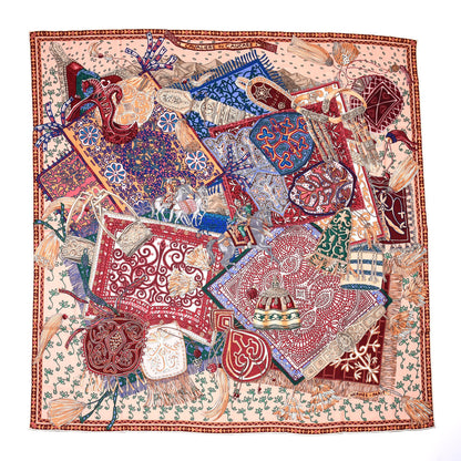 Hermes Cashmere Silk Cavaliers du Caucase Shawl 140 Rose Pale Bleu Framboise 1 of 4
