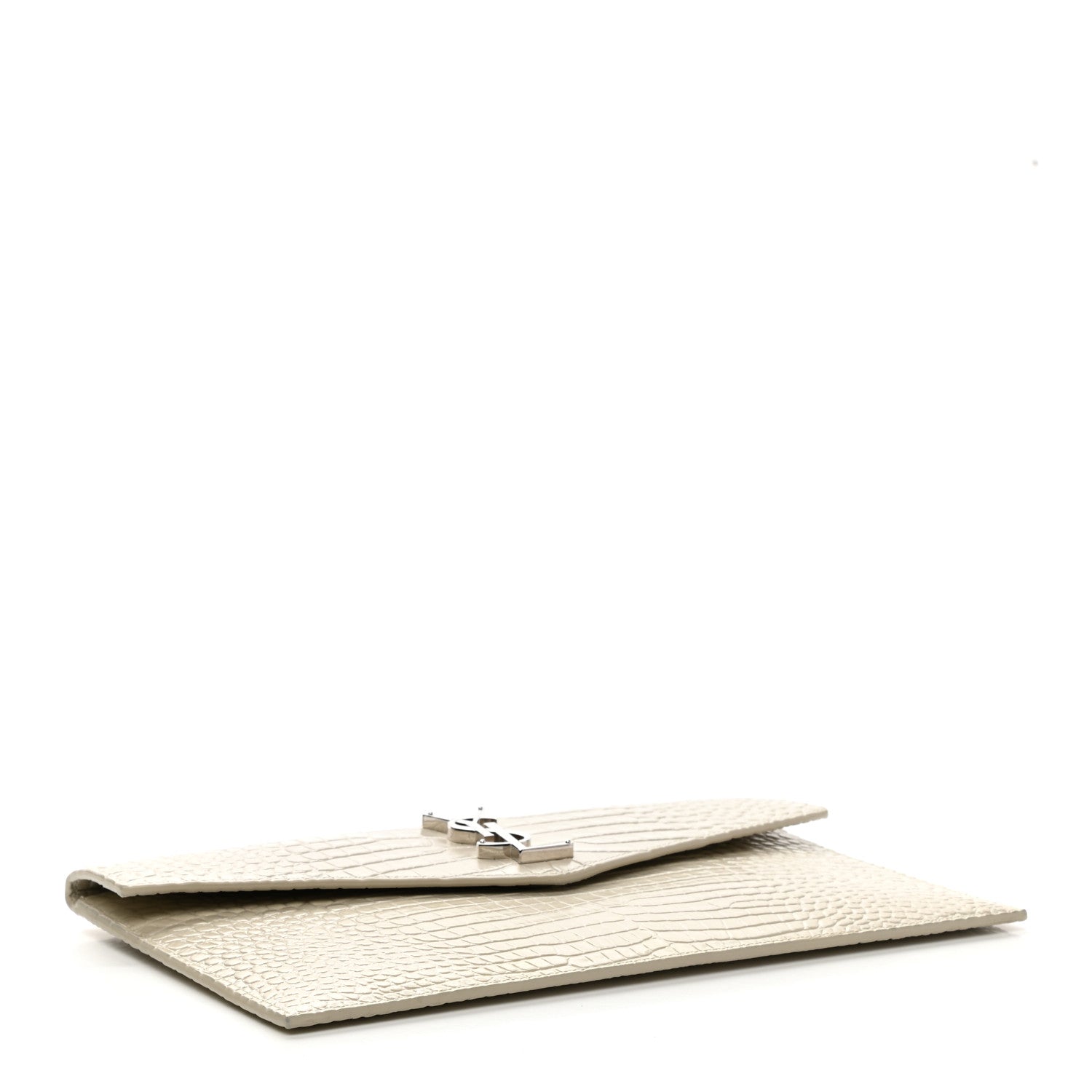 Saint Laurent Calfskin Crocodile Embossed Uptown Monogram Pouch Crema Soft 4 of 7